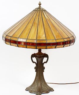 TIFFANY STYLE SLAG GLASS PARLOR LAMP