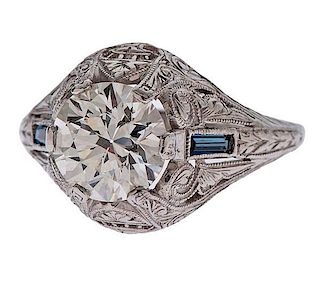 Diamond and Sapphire Filigree Ring in Platinum 