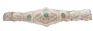 Persian Belt with Green Hardstones in Silver 