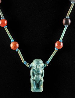 Necklace w/ Egyptian Carnelian & Faience Beads, Pendant
