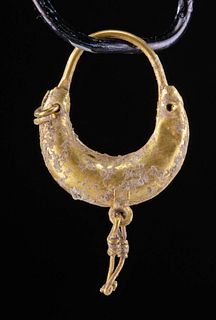 Greek Hellenistic 18K+ Gold Earring w/ Dangle