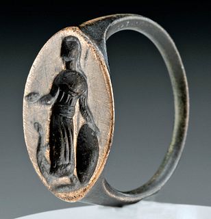 Greek Hellenistic Bronze Signet Ring of Athena