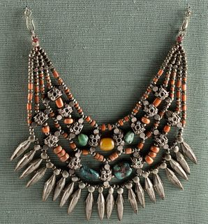 Indian Ladakh Silver, Coral & Turquoise Necklace