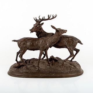 Vintage Bronze Group Sculpture of Deer and Stag