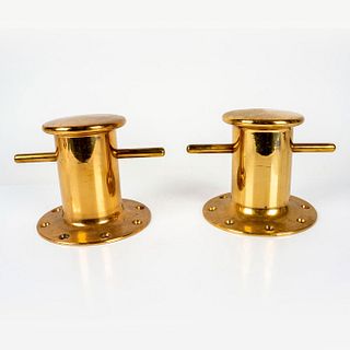 Pair of Two Brass Nautical Mooring Pillar Bollards w/Cleats