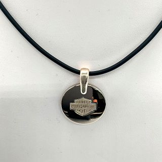 Harley Davidson Silver Titanium Pendant on Cord Necklace
