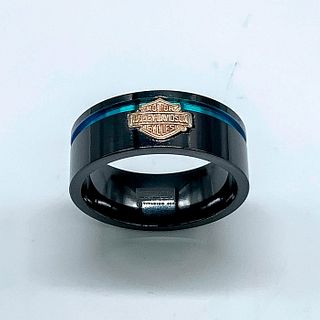 Harley Davidson Black Titanium with Rainbow Stripe Band Ring