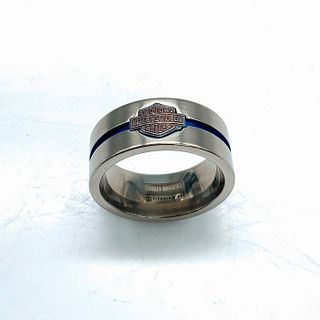 Harley Davidson Blue Stripe Titanium Band Ring