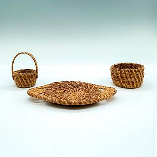 3pc Native American Miniature Baskets and Tray