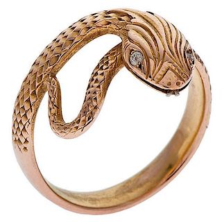 Serpent Ring with Diamond Eyes in 18 Karat 