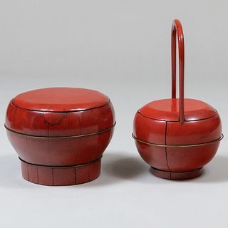 Group of Chinese Red Lacquer Vessels 