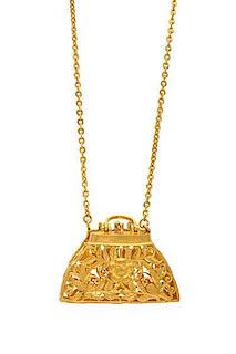 Floral Purse Necklace with Chain in 23 Karat 