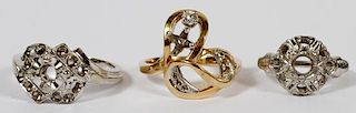 PLATINUM AND 14KT GOLD RING SETTINGS LOT OF THREE