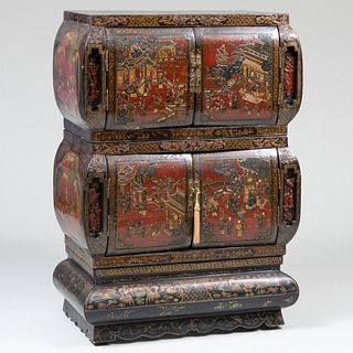 Chinese Black and Red Lacquer and Parcel-Gilt Chest-on-Chest