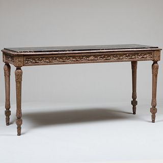Louis XVI Style Carved and Painted Wood Console Table                    