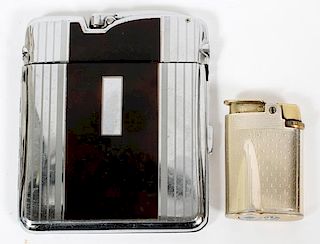 RONSON CHROMIUM PLATED CIGARETTE CASE AND LIGHTERS