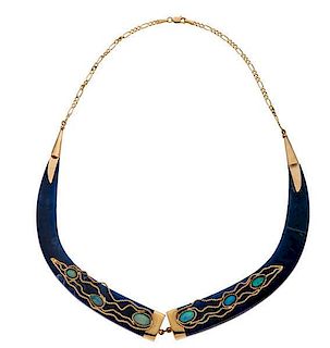 Lapis and Opal 14 Karat Gold Collar Necklace 