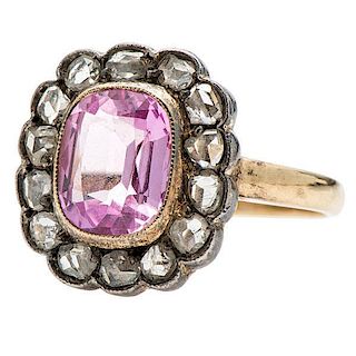 G.I.A. Certified Pink Sapphire and Diamond Ring in 14 Karat 