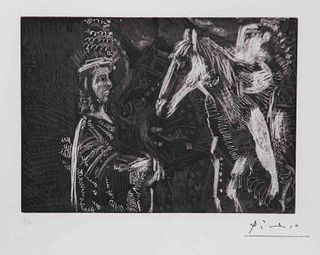 Pablo Picasso - Vieil homme et femme penchee sur l encolure de son cheval