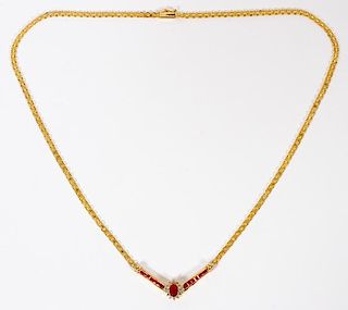 NATURAL RUBY DIAMOND AND 14KT YELLOW GOLD NECKLACE