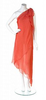* An Adele Simpson Orange and Lurex Chiffon Single Shoulder Dress,