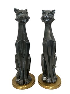 Art Deco Cubist Cat Statues, Pair 
