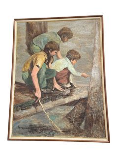 NAOMI SENNETT "Three Fisherman" Oil on Canvas 