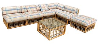 1970's Rattan & Bamboo Modular Sectional Couch Sofa Set