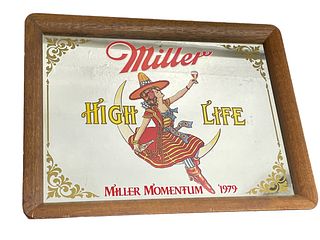 Vintage Miller High Life Beer Girl on the Moon Mirror Advertisement