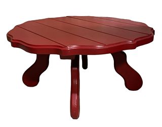 1970's Rustic Wood Coffee Table Painted Red