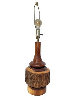 Mid Century Rustic Carved Log Lamp 