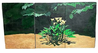 DAVID DEVARY Signed 1979 Mixed Media on Canvas Rainforest Triptych 