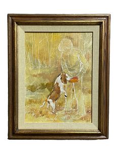 WILLIAM BENECKE "Boy & Dog" Oil on Canvas 