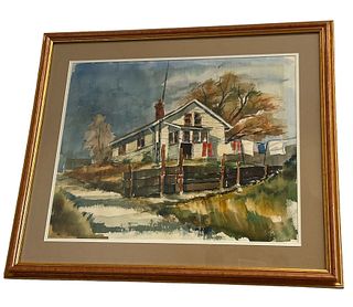 Signed SCHMIDT 10/64 Watercolor of Home on Water 