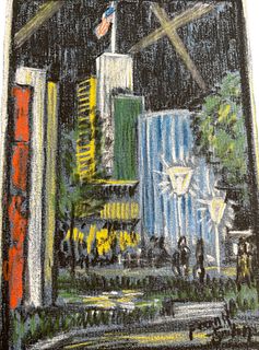 Attr JOHN F MAROK, Colored Pencil Drawing City Landscape 