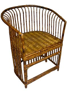 After MAITLAND SMITH Tortoise Shell Bamboo Barrel Chair 