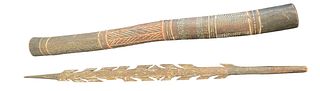 African Carved Decorated Spear and Holder 