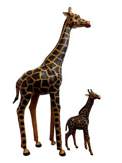 Pair Mid Century Mother and Baby Giraffe Statues
