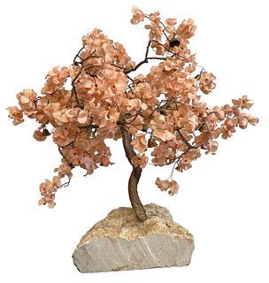 Chinese Cherry Blossom Stone and Copper Prosperity Tree