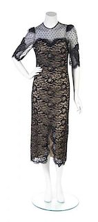 * A Bill Blass Black Swiss Dot Tulle and Lace Cocktail Dress, Size 6.