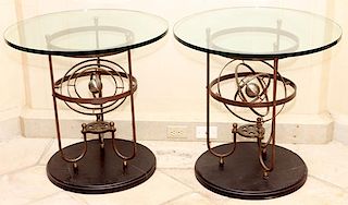 MAITLAND SMITH METAL AND GLASS TOP TABLES PAIR