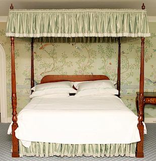 MAITLAND SMITH CARVED MAHOGANY FOUR POSTER RICE BED