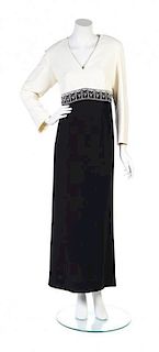 A Bob Mackie Ivory and Black Crepe Gown,
