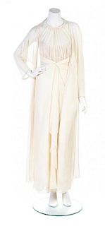 A Bob Mackie Ivory Silk Chiffon Halter Gown,