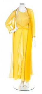 A Bob Mackie Marigold Silk Chiffon Halter Gown,
