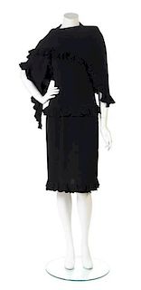 * A Bonwit Teller Black Crepe Halter Dress Ensemble, Size 4.