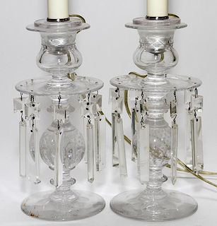 CRYSTAL CANDLESTICKS MOUNTED AS LAMPS