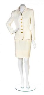 * A Christian Dior Ivory Wool Crepe Skirt Suit, Size 2.