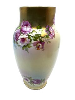 Hand Painted MZ Austria vase with flowers