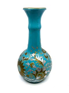 Hand painted Turquoise glass vase